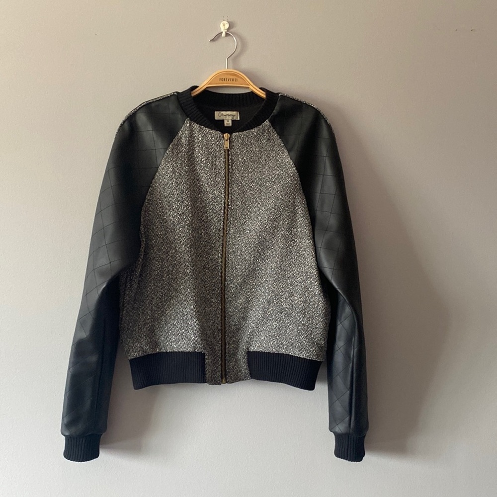 Faux Quilted Leather Bomber Jacket